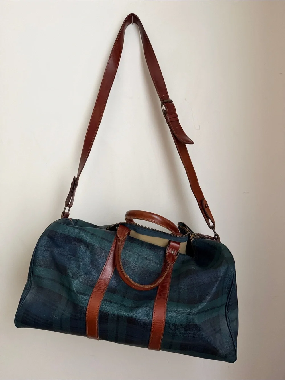 Polo Ralph LaurenLeather-Trim Green & Navy Plaid Weekender Bag